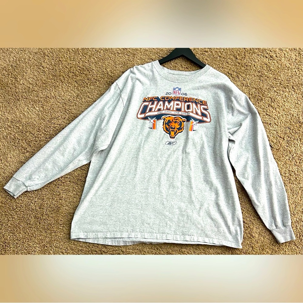 NFL Reebok Shirt Mens 2XL Gray Long Sleeve Tee NFC Confrence Champions Crew Neck